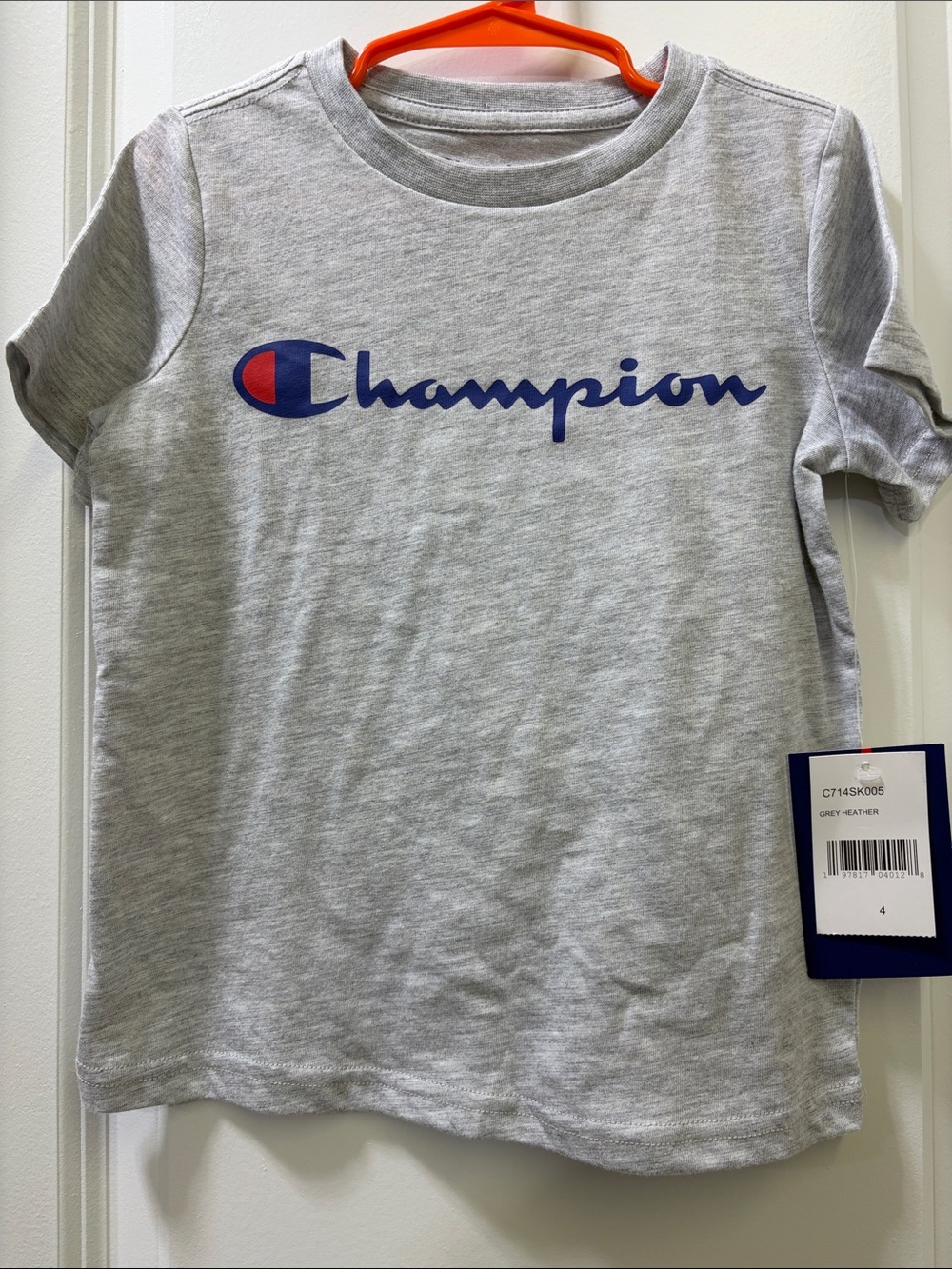 Champion Gray Heather Tee with Blue and Red Logo